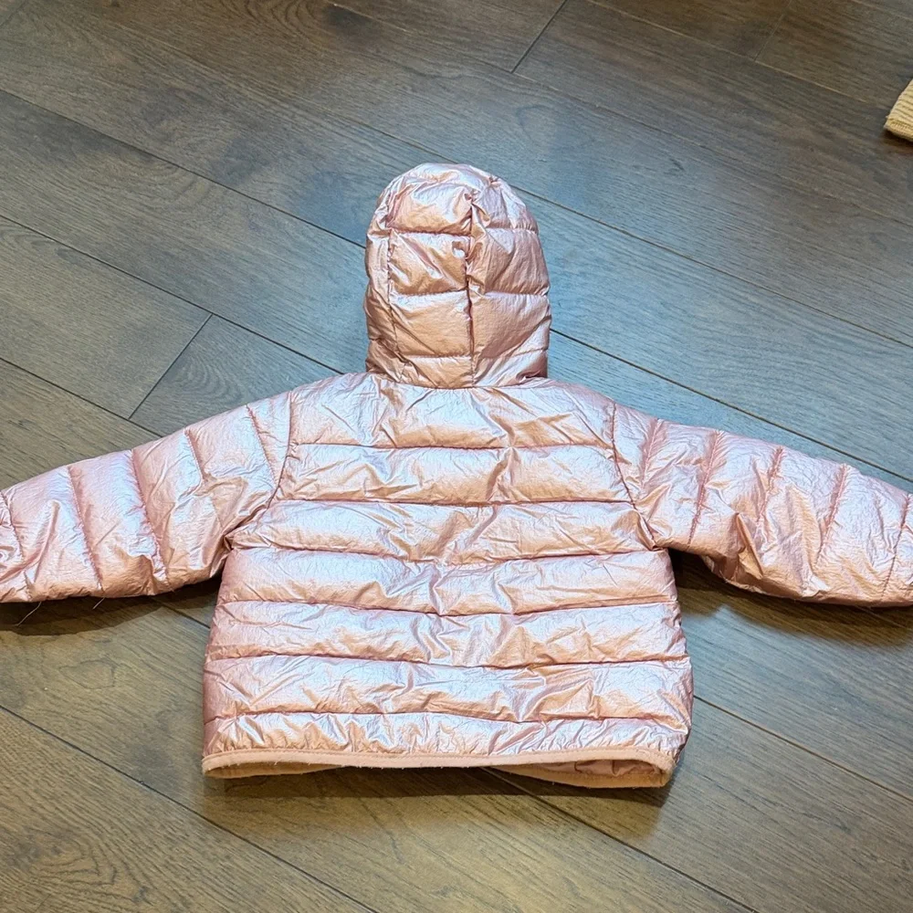Zara Metallic Pink Hooded Puffer Jacket Size 12-18 Months C5-069